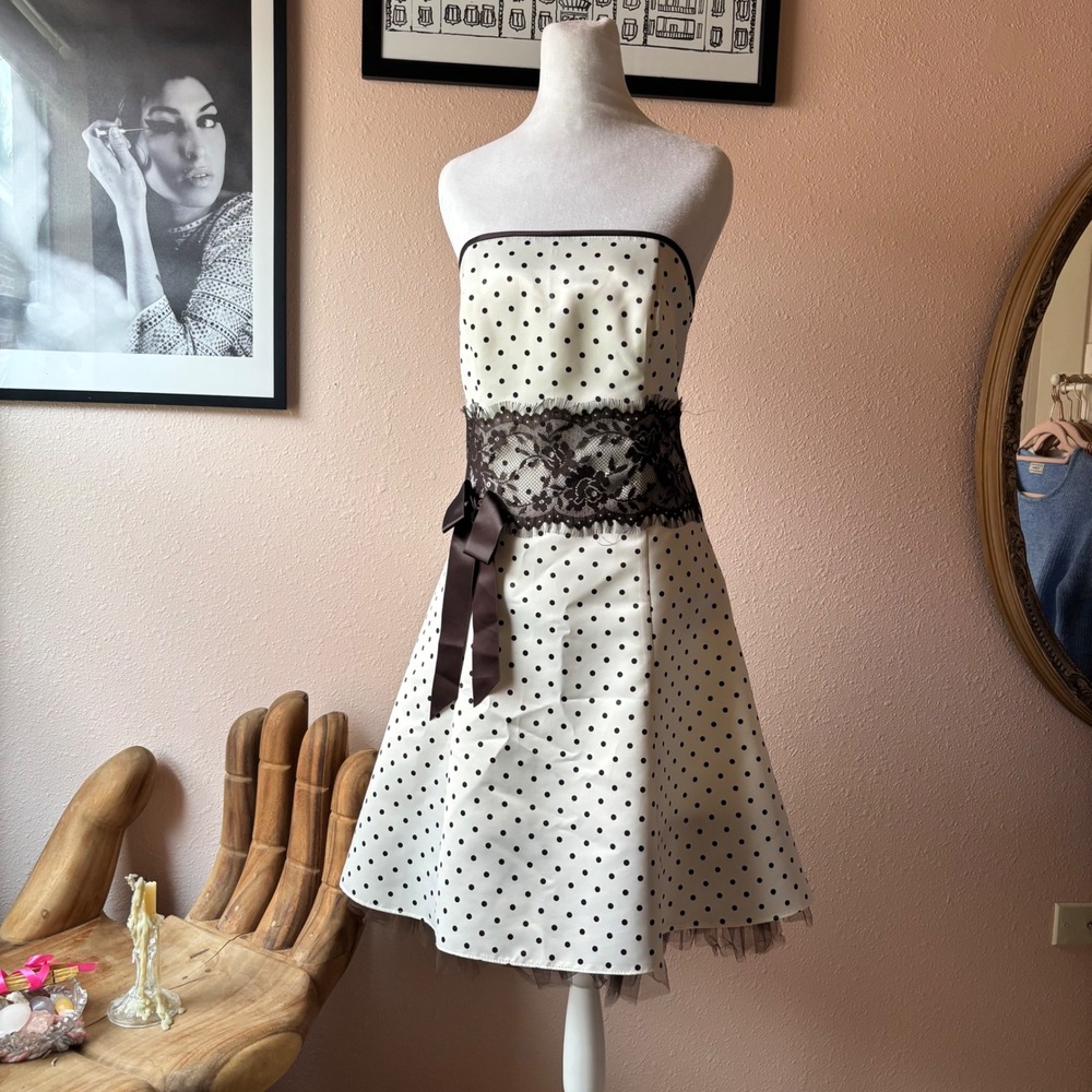 Vintage 80s / 90s Jessica McClintock Gunne Sax Polka Dot Cocktail Dress